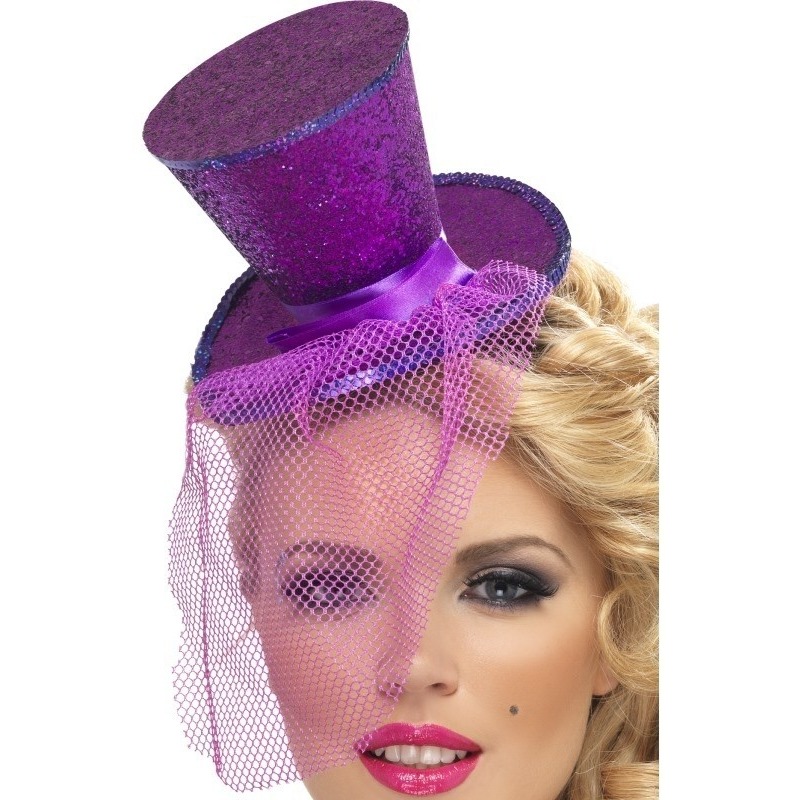 Mini paarse hoge hoed op diadeem