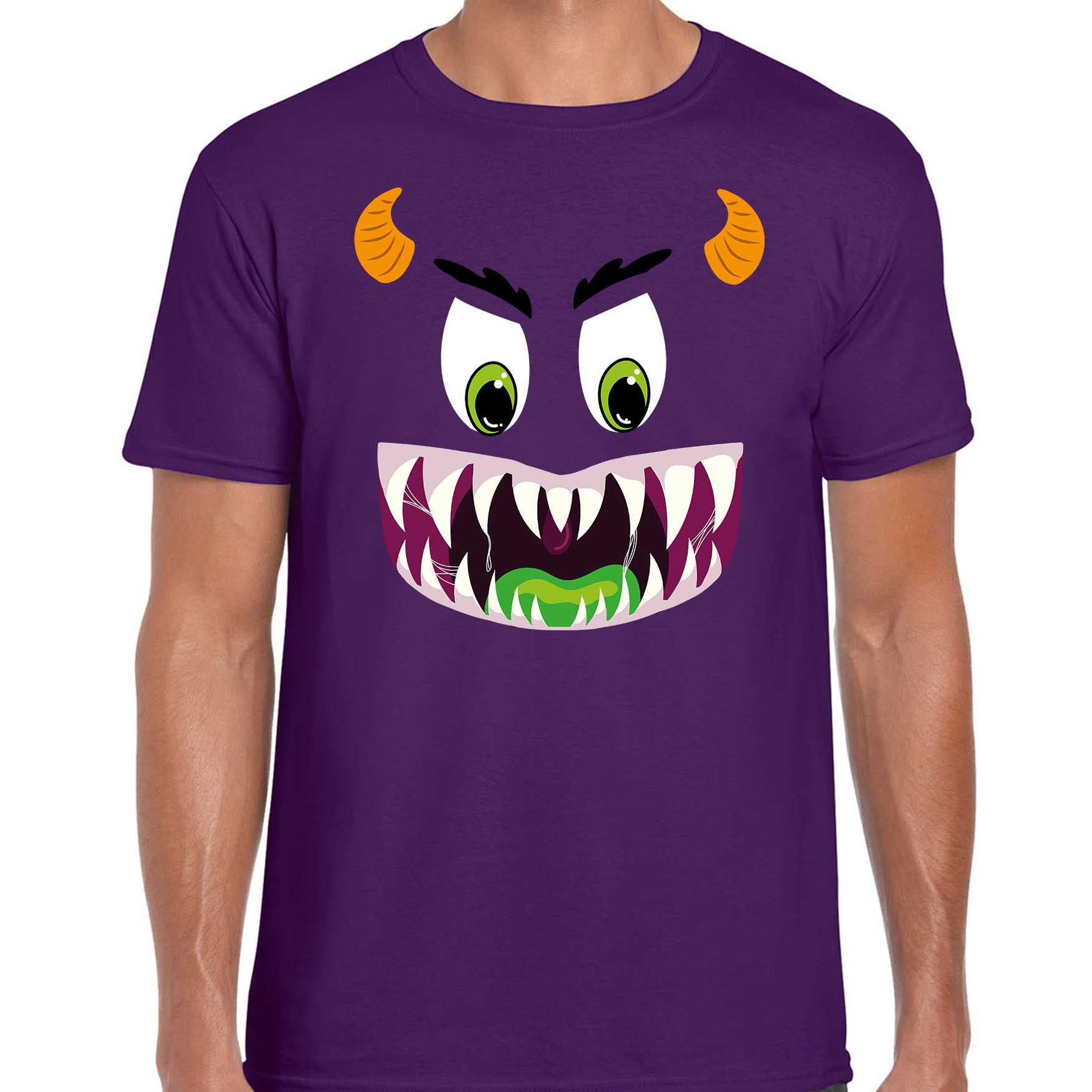 Monster gezicht halloween verkleed t-shirt paars voor heren