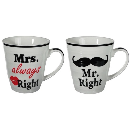 Mr Right en Mrs Always Right beker set voor hem en haar