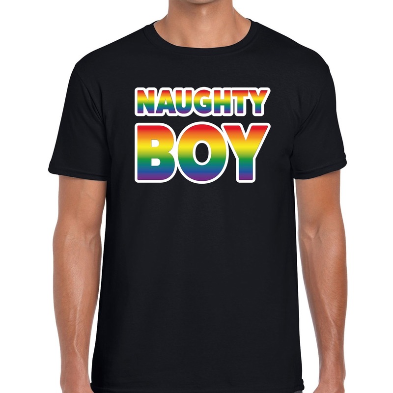 Naughty boy gay pride t-shirt zwart voor heren