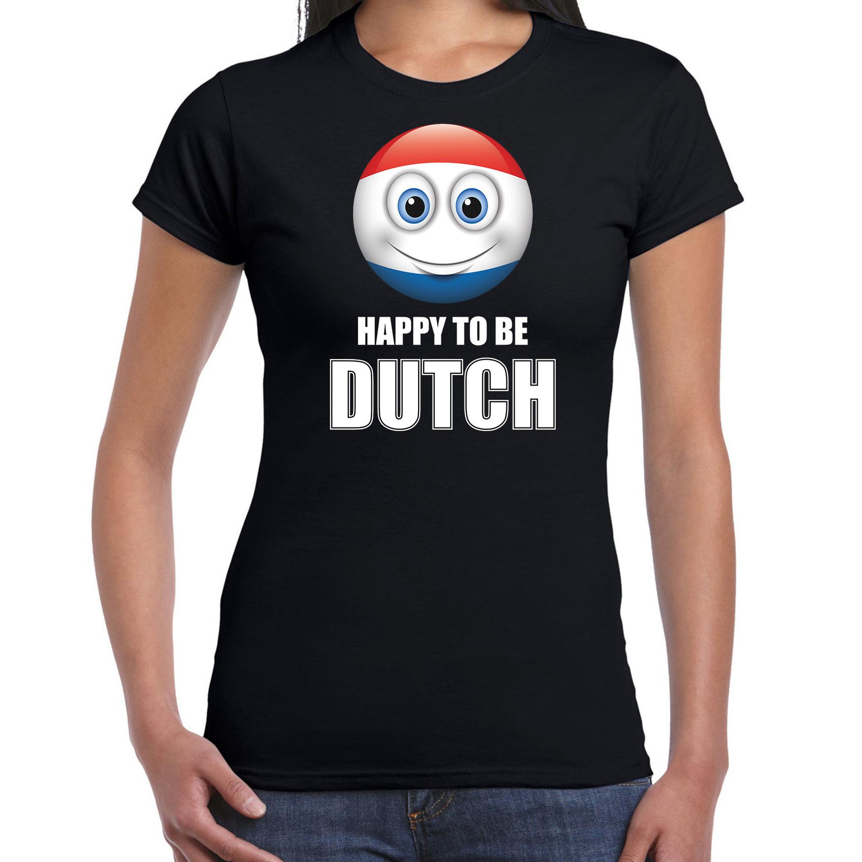 Nederland emoticon Happy to be Dutch landen t-shirt zwart dames