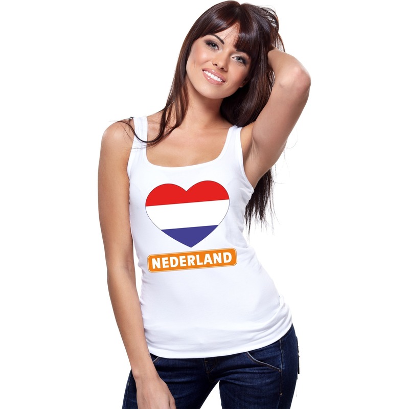 Nederland hart vlag singlet shirt/ tanktop wit dames