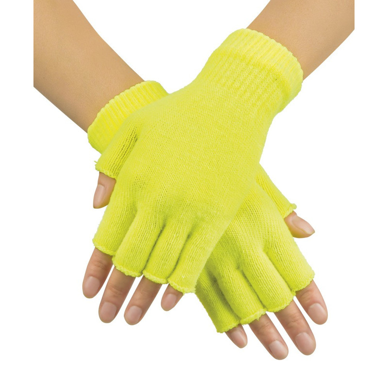 Neon gele handschoenen vingerloos gebreid voor volwassenen