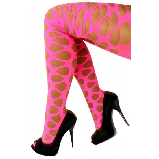 Neon roze verkleed panty met gaten