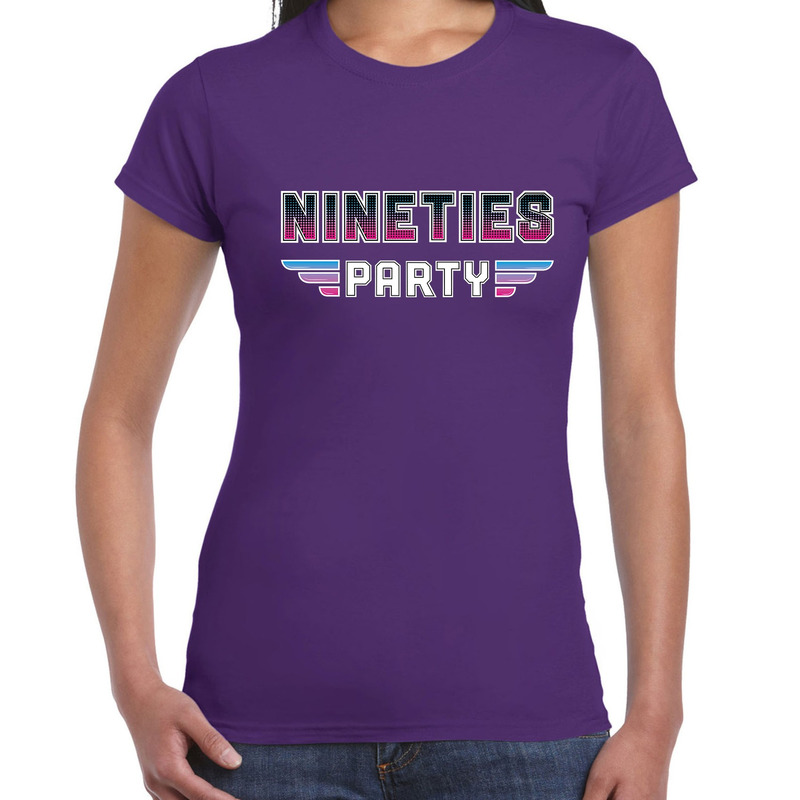 Nineties party feest t-shirt paars voor dames