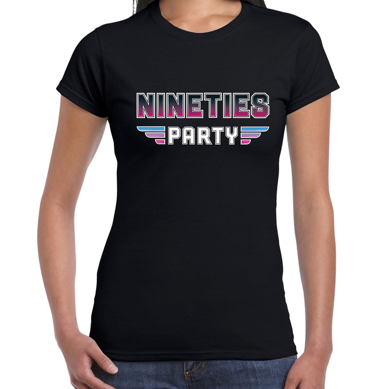 Nineties party feest t-shirt zwart voor dames