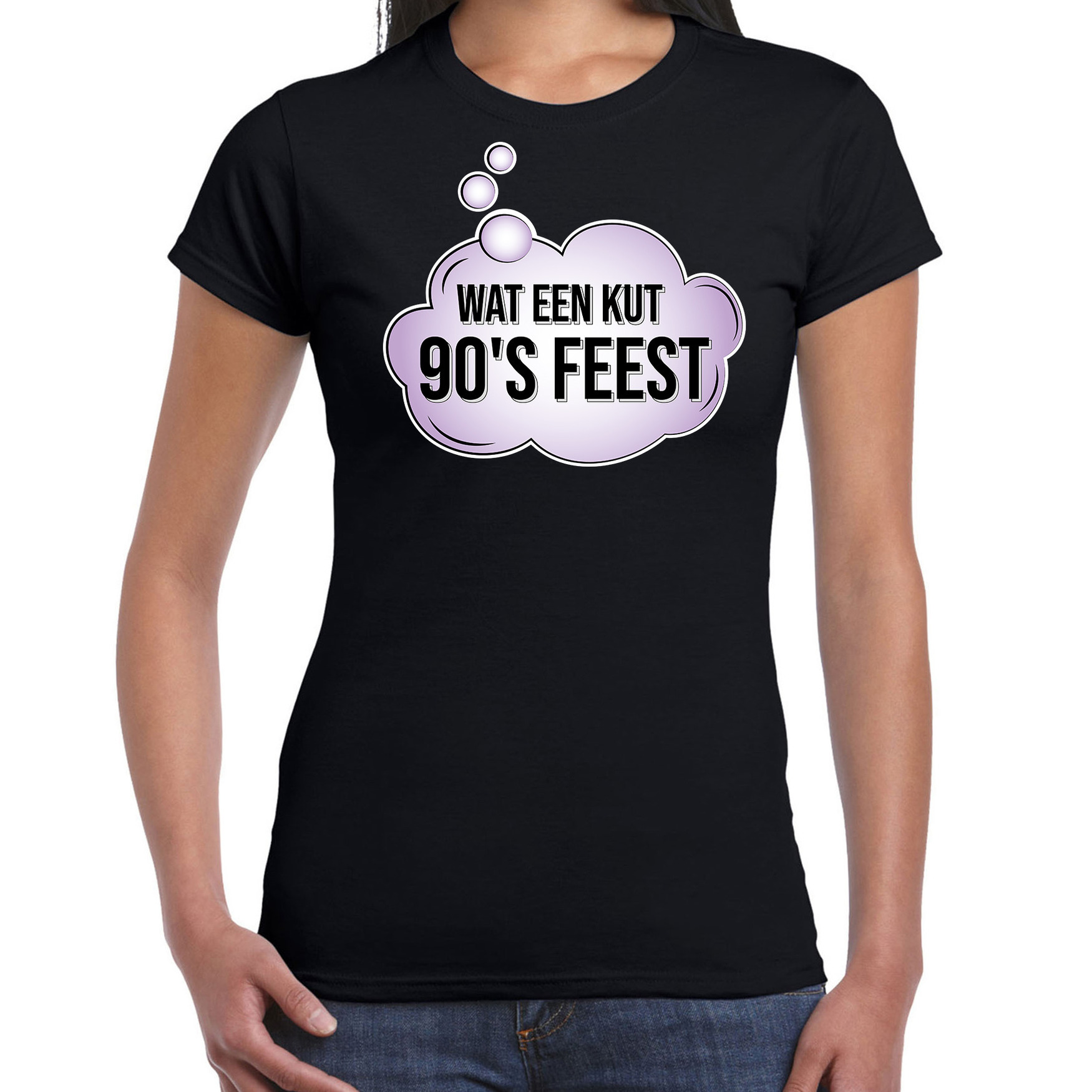 Nineties t-shirt wat een kut 90s feest zwart voor dames