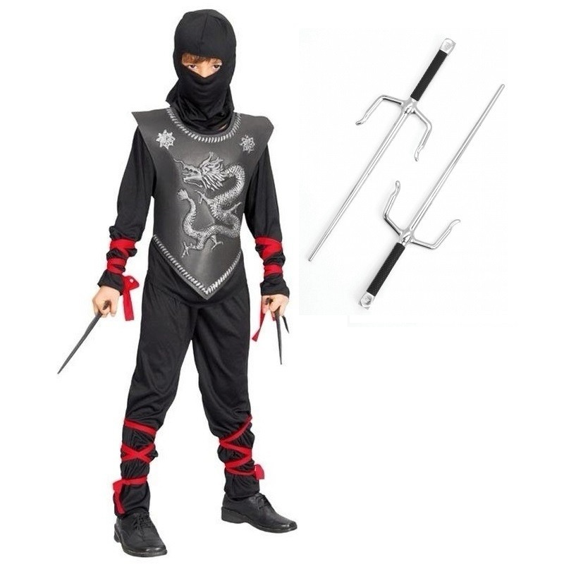 Ninja kostuum maat M met dolken voor kinderen