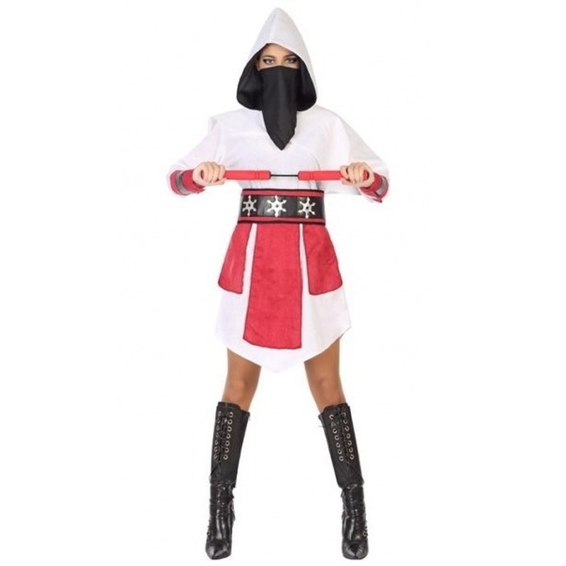 Ninja vechter verkleed jurk/kostuum wit/rood voor dames