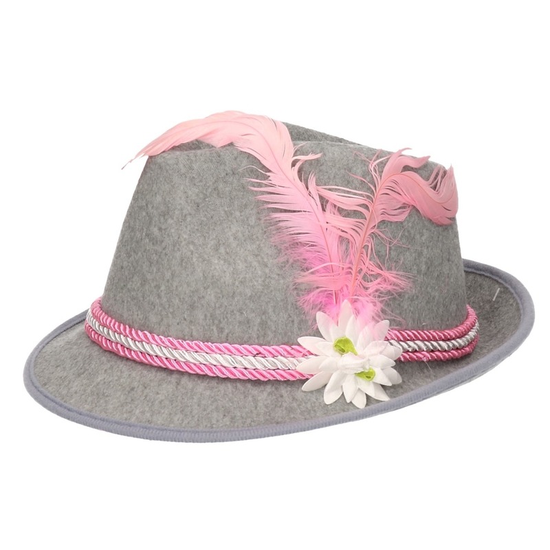 Oktoberfest - Grijs/roze Tiroler hoedje verkleedaccessoire voor dames