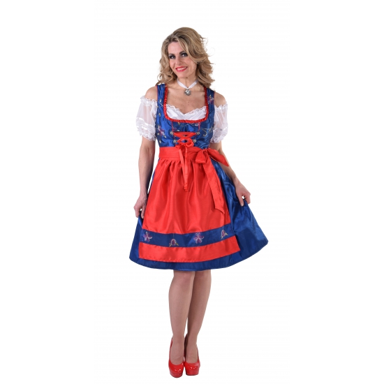 Oktoberfest - Luxe blauwe Dirndl jurk met rood schort