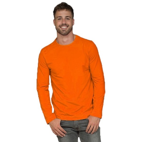 Oranje heren shirt met lange mouwen