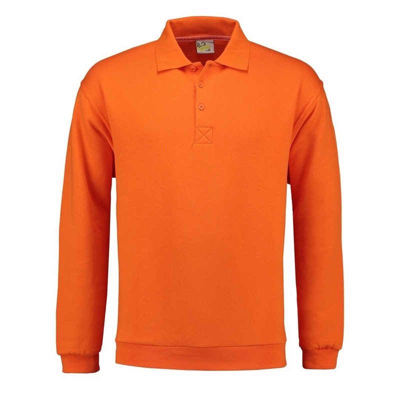 Oranje heren sweater met polo kraag