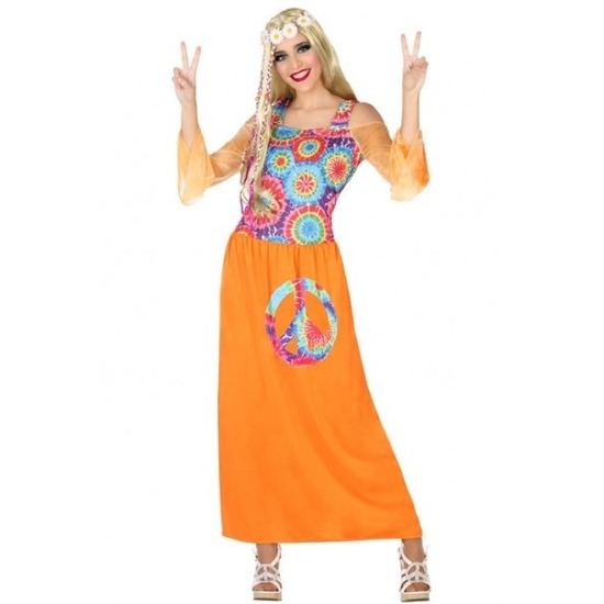 Oranje hippie/flower power verkleed jurk voor dames