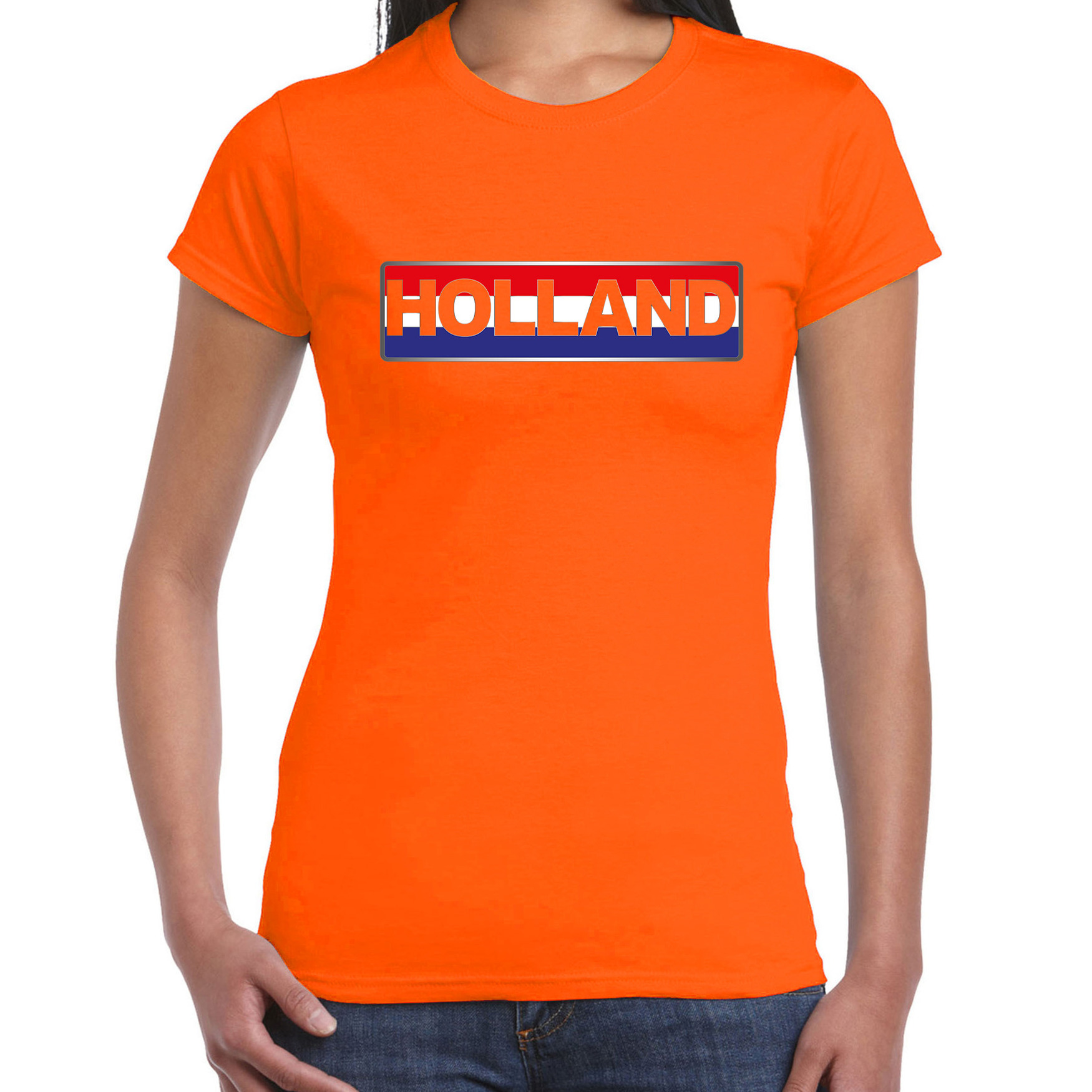 Oranje / Holland supporter t-shirt / shirt Holland banner oranje voor dames
