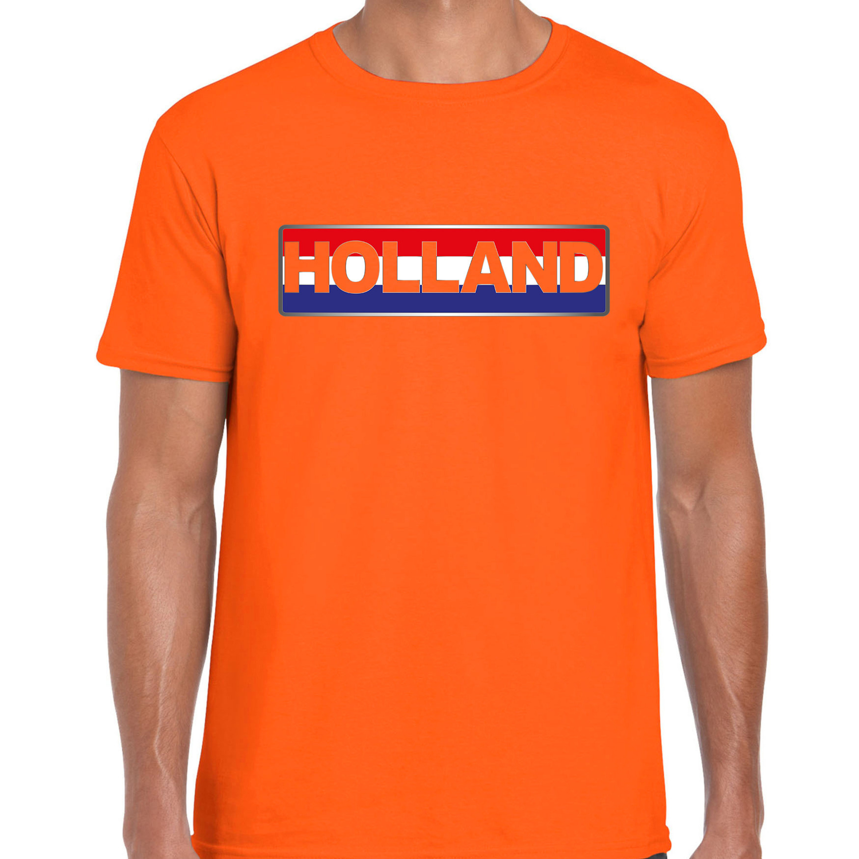 Oranje / Holland supporter t-shirt / shirt Holland banner oranje voor heren