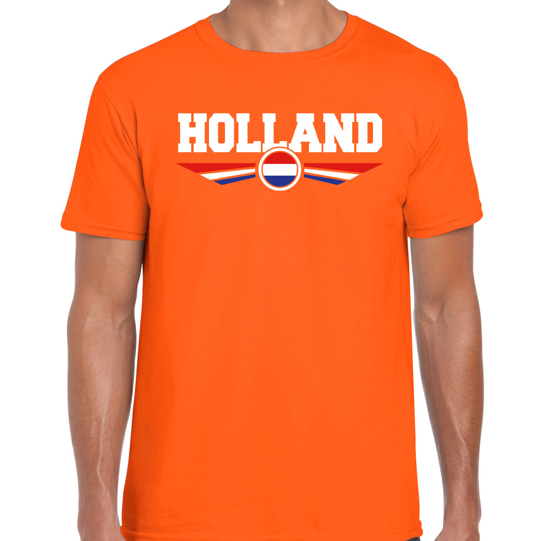 Oranje / Holland supporter t-shirt / shirt oranje met Nederlandse vlag voor heren
