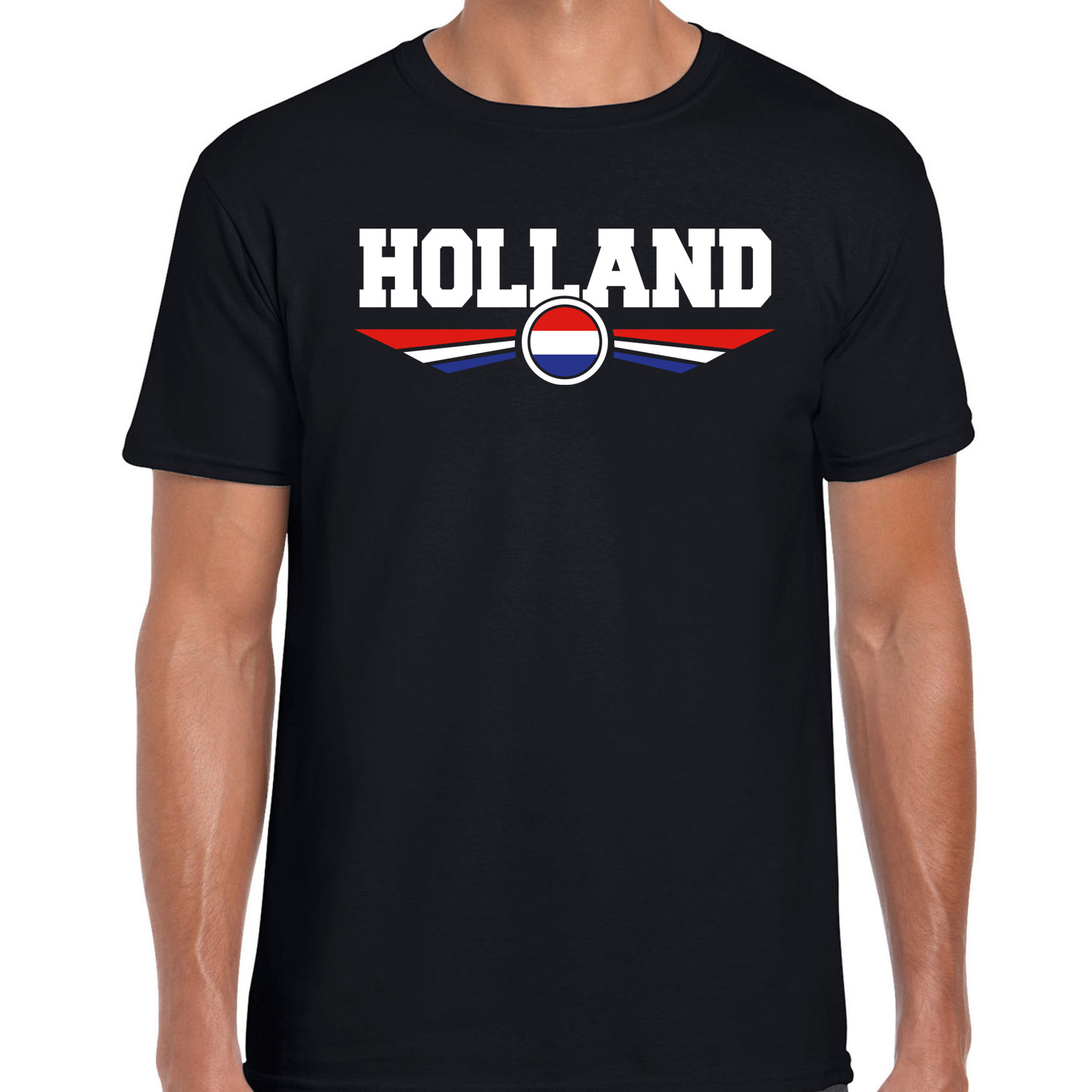 Oranje / Holland supporter t-shirt / shirt zwart met Nederlandse vlag voor heren