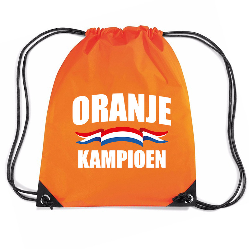 Oranje kampioen voetbal rugzakje - sporttas met rijgkoord oranje