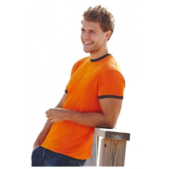 Oranje met khaki ringer t-shirt voor heren
