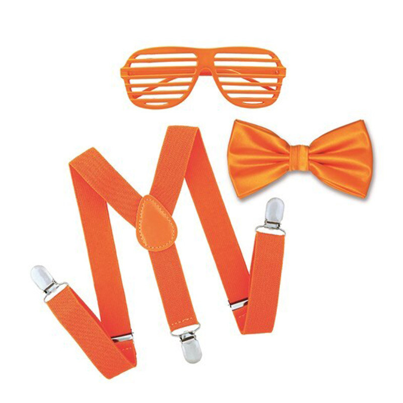 Oranje supporters verkleed set voor heren bril-bretels-vlinderdas