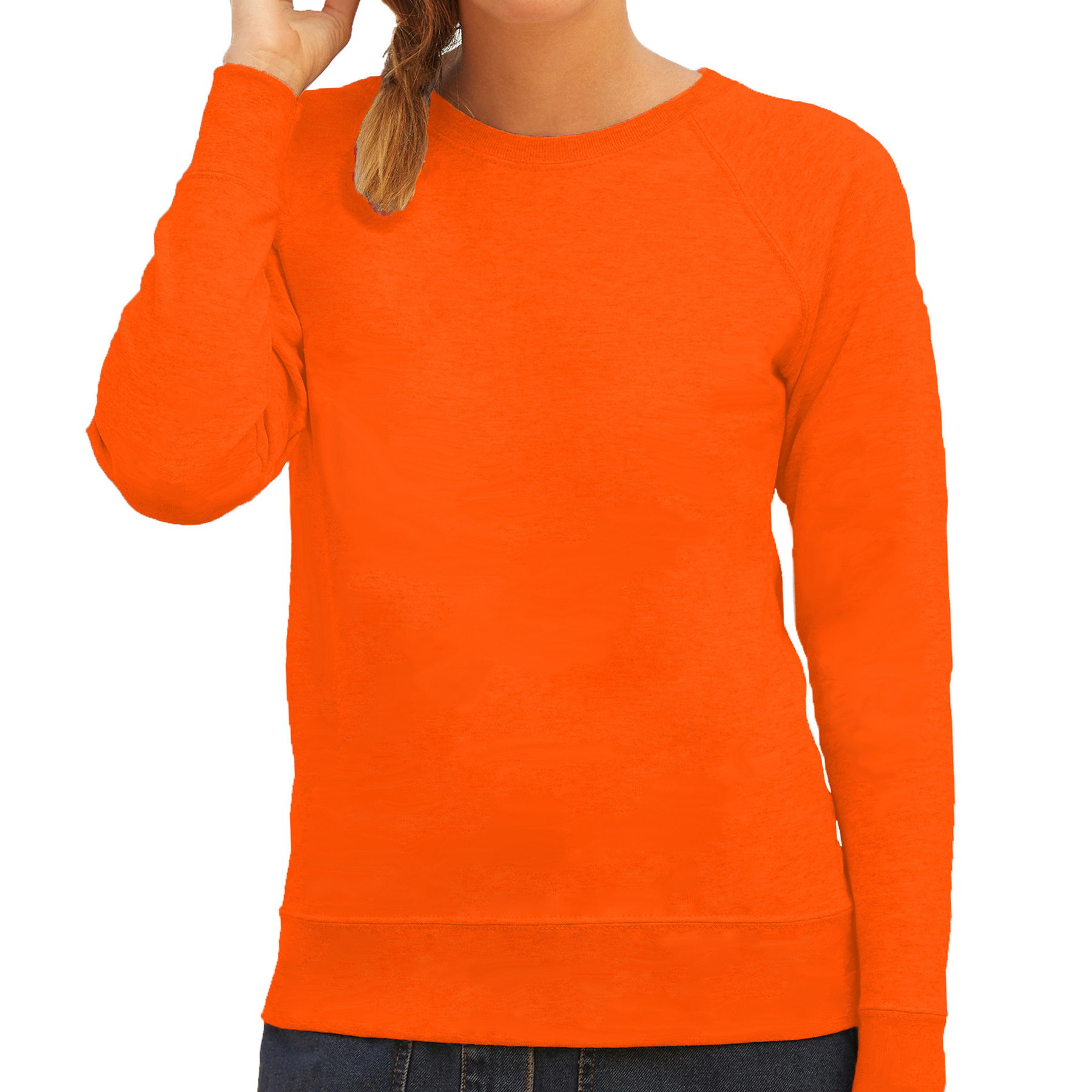 Oranje sweater - sweatshirt trui met raglan mouwen en ronde hals voor dames