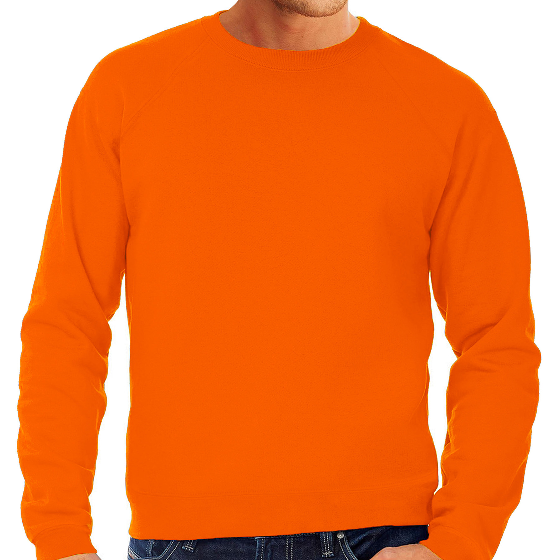 Oranje sweater - sweatshirt trui met raglan mouwen en ronde hals voor heren