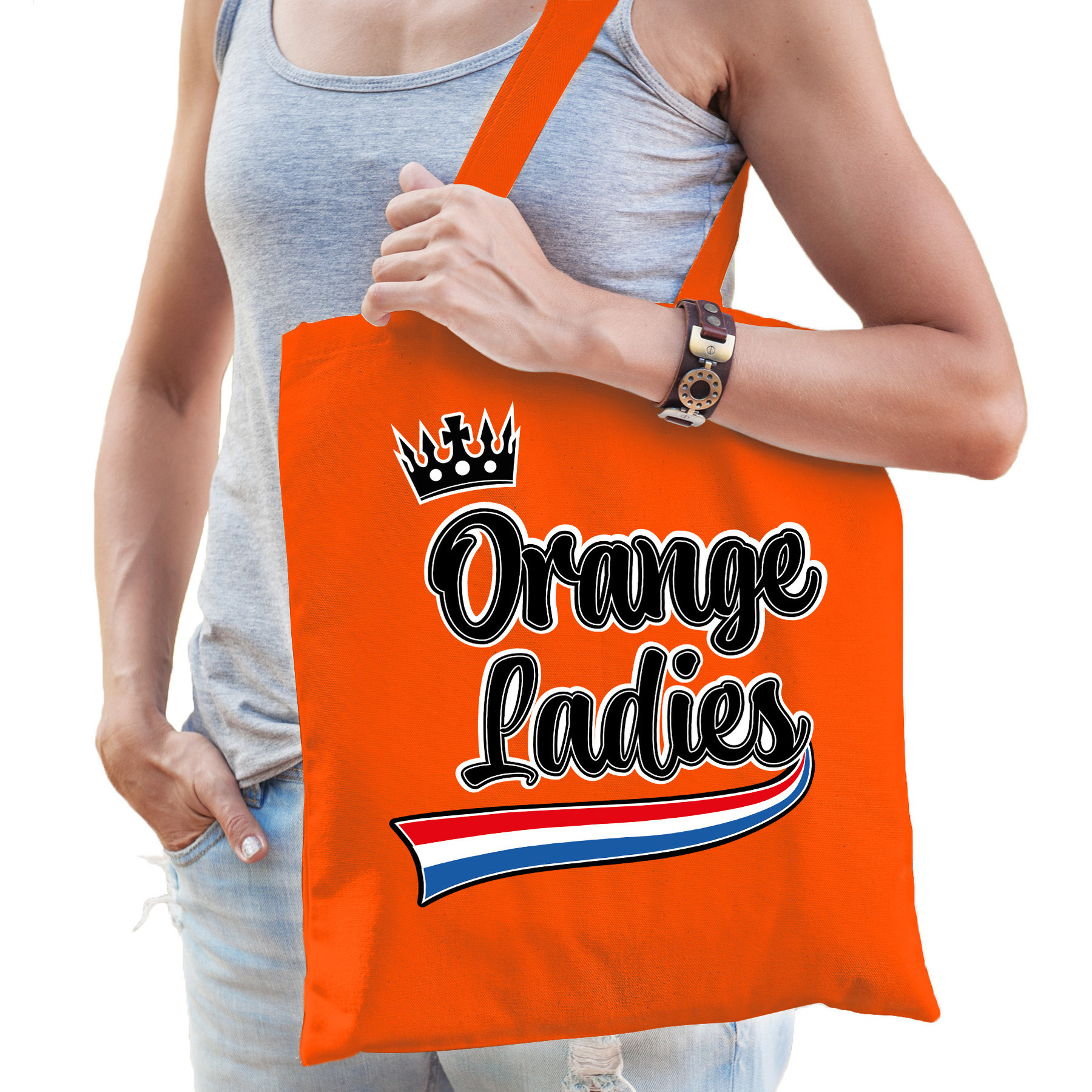 Oranje tas/shopper van katoen Orange Ladies - Koningsdag - 42 x 38 cm
