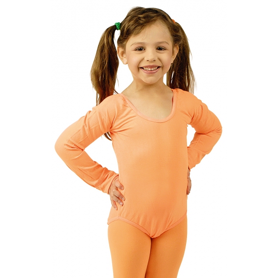 Oranje verkleed bodysuit lange mouwen voor meisjes