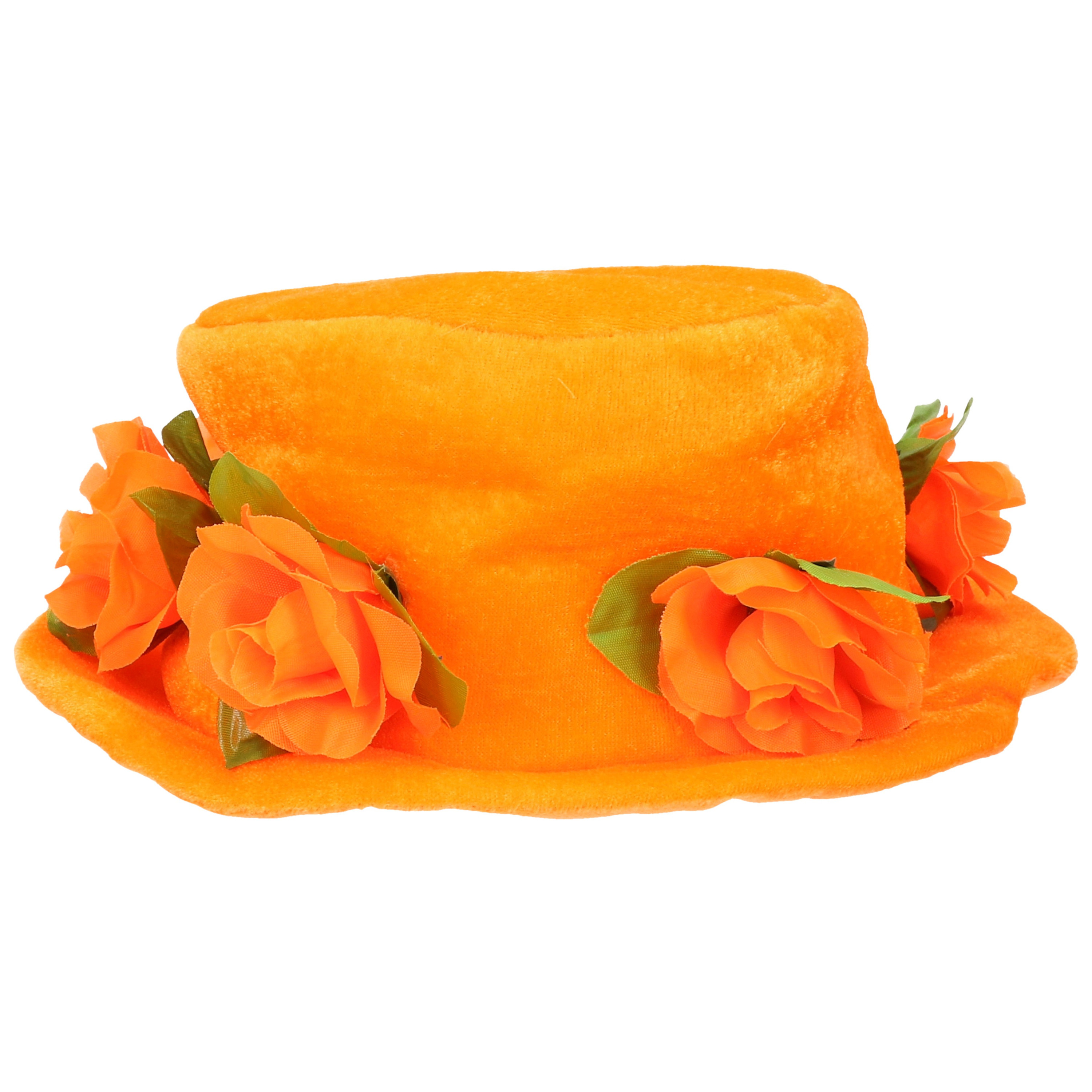 Oranje verkleed hoed met rozen voor dames