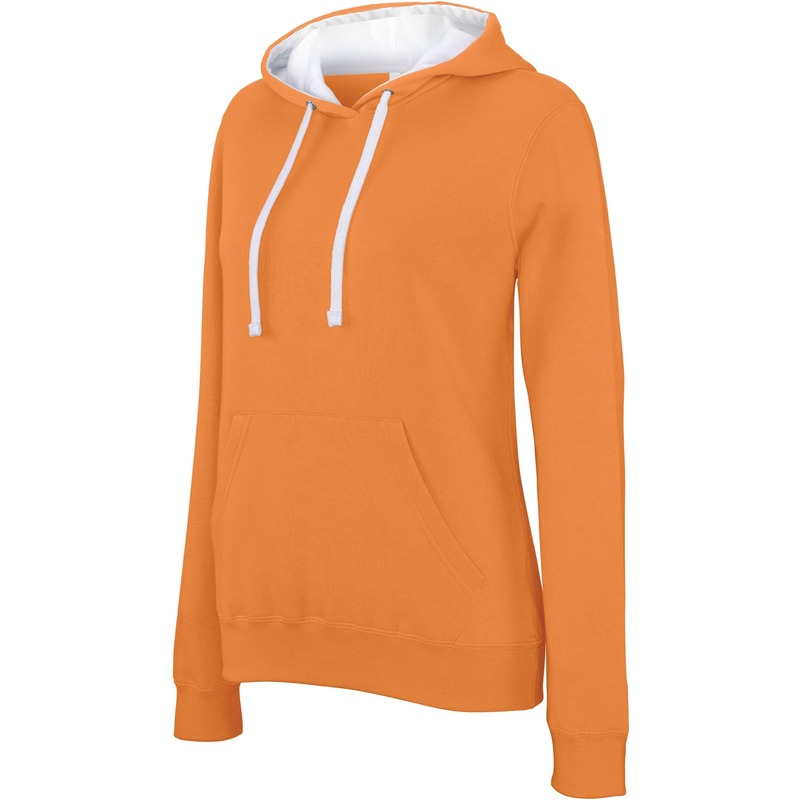 Oranje/witte sweater/trui hoodie voor dames