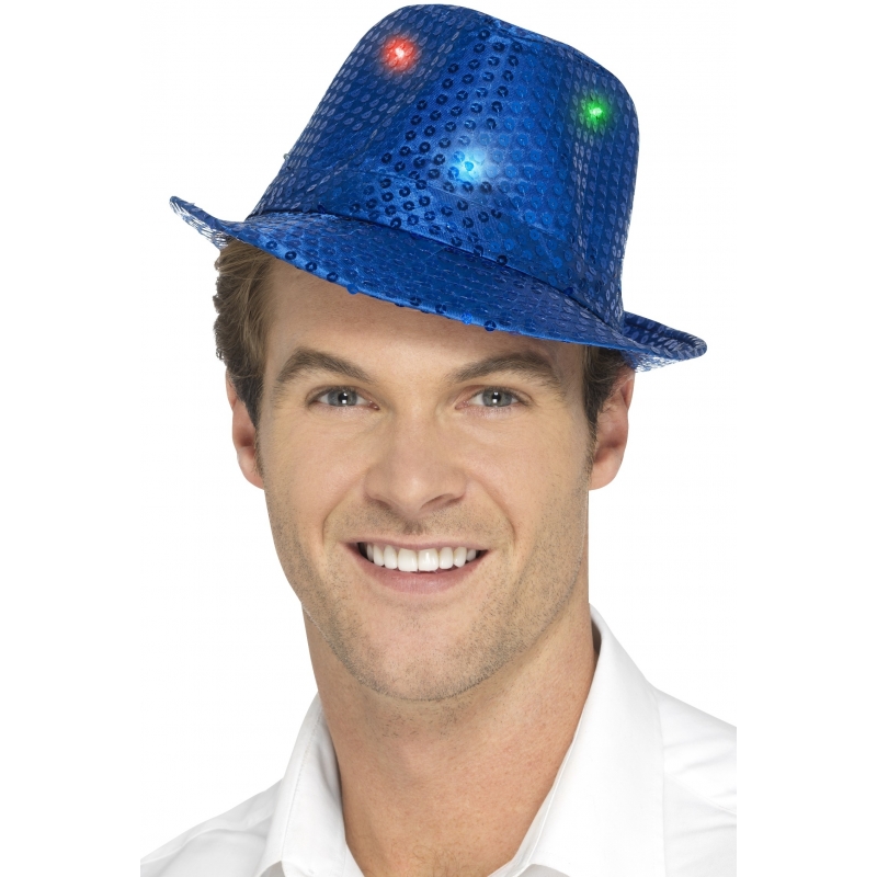 Pailletten hoedje blauw met LED lichtjes