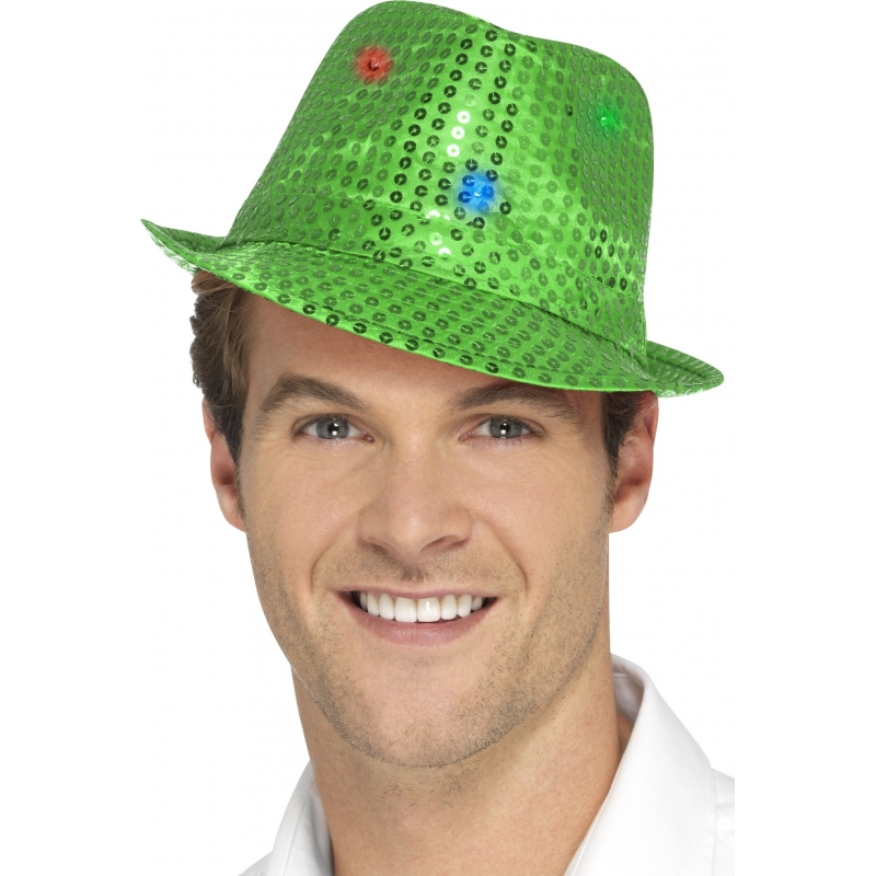 Pailletten hoedje groen met LED lichtjes