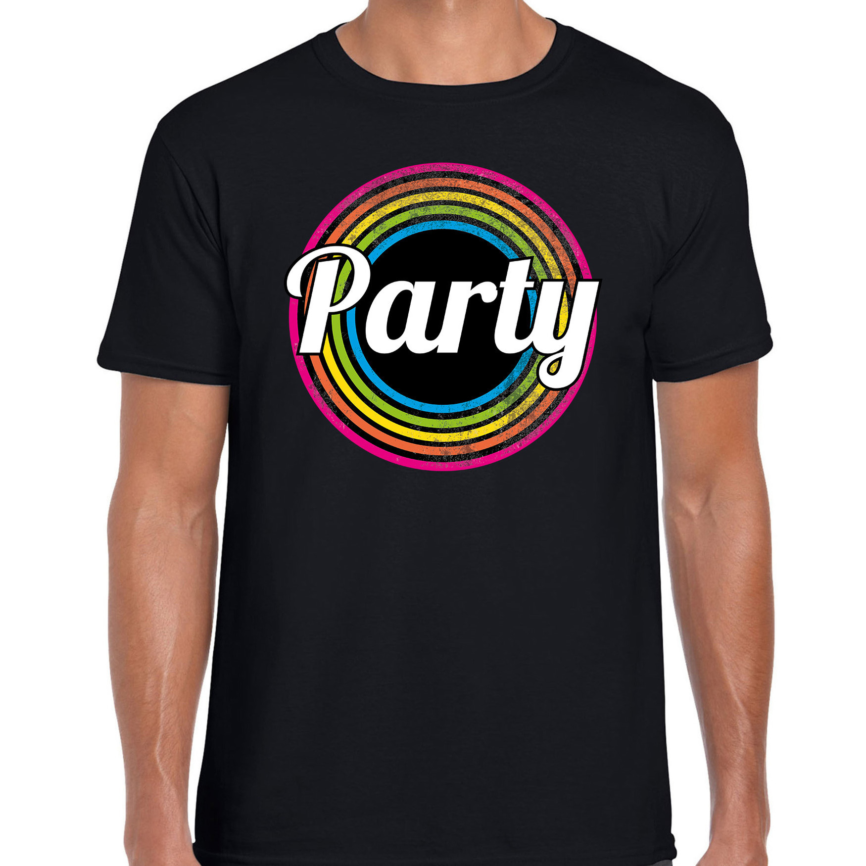 Party verkleed t-shirt zwart voor heren - 70s, 80s disco verkleed outfit