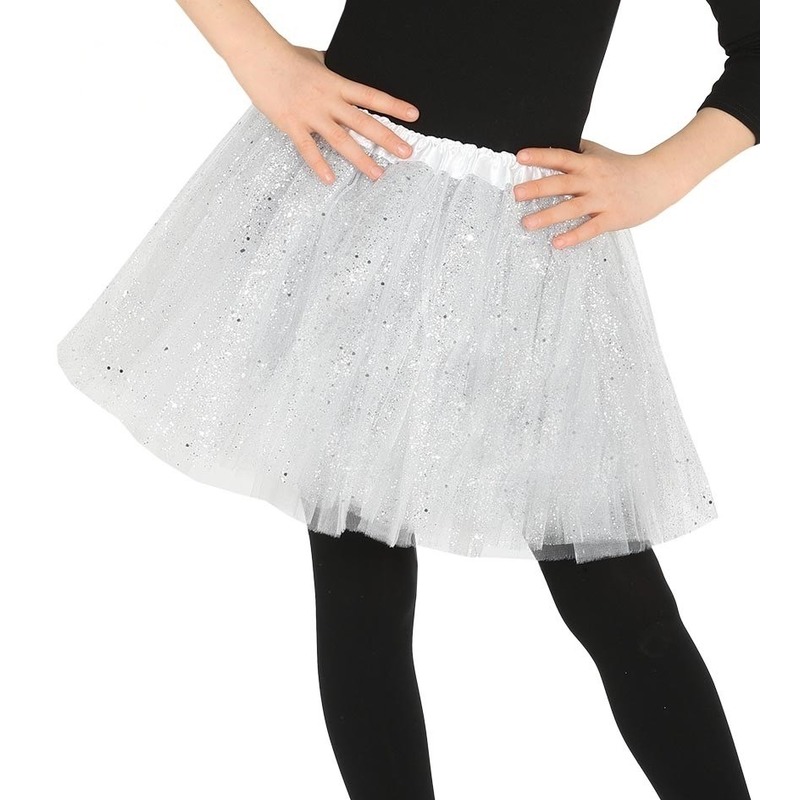 Petticoat/tutu verkleed rokje wit glitters 31 cm voor meisjes