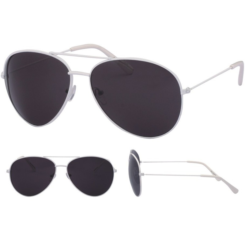 Pilotenbril wit met zwarte glazen voor volwassenen
