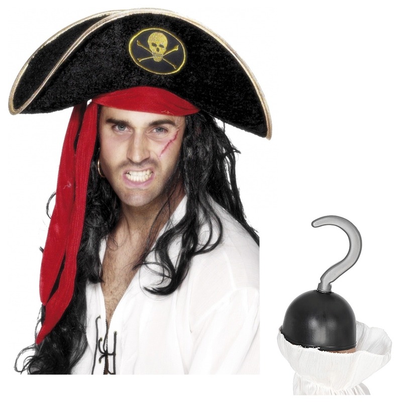 Piraat accessoires verkleedset hoed en piratenhaak