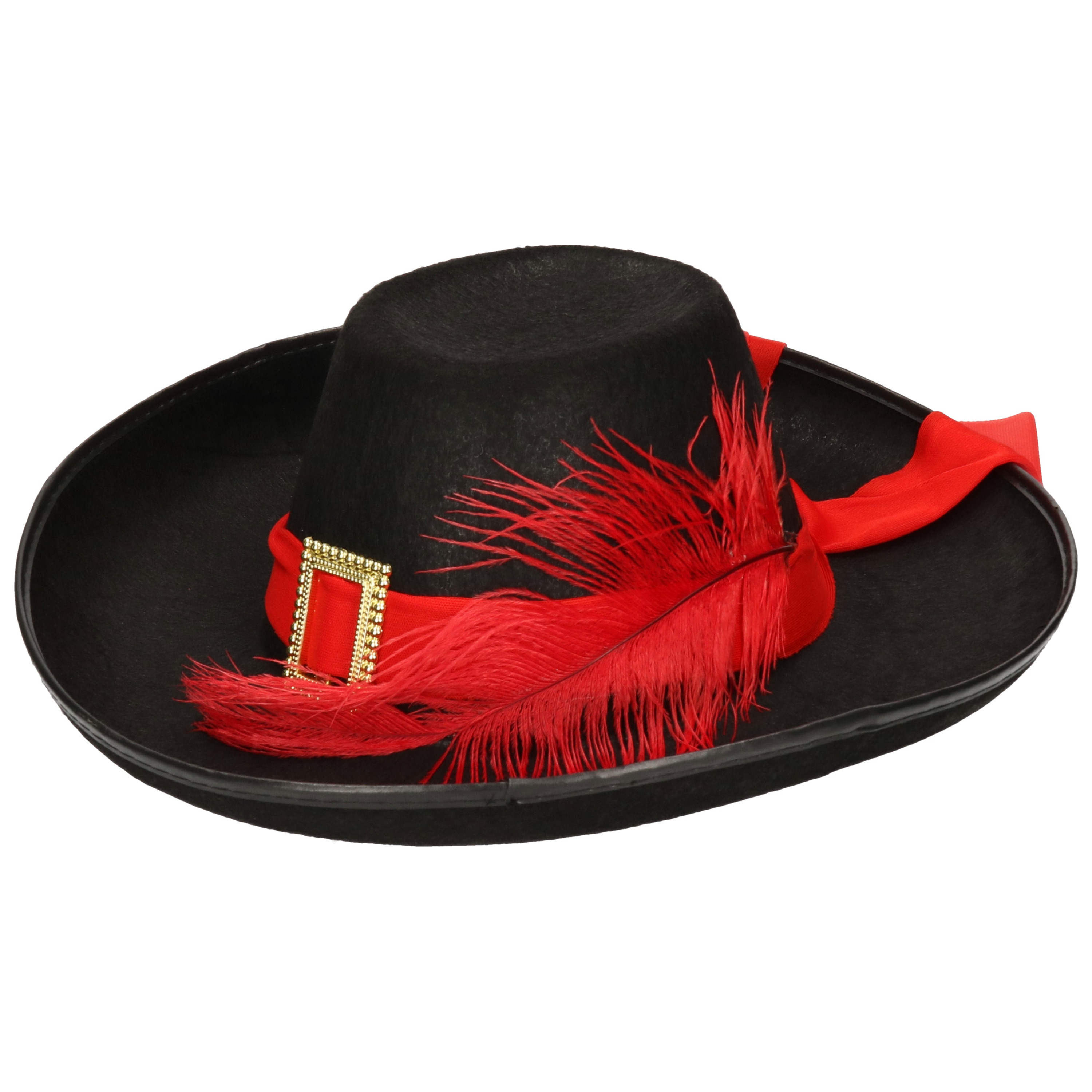 Piraten kapitein carnaval verkleed hoed zwart en rode veer