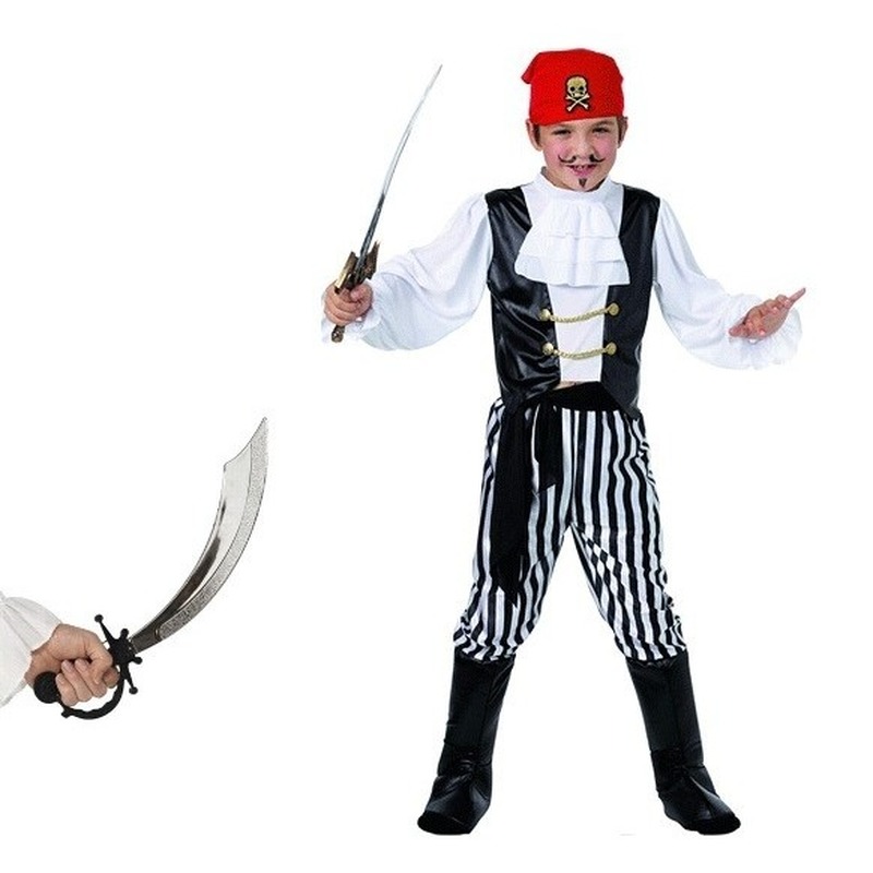 Piraten kostuum maat S met zwaard voor kids