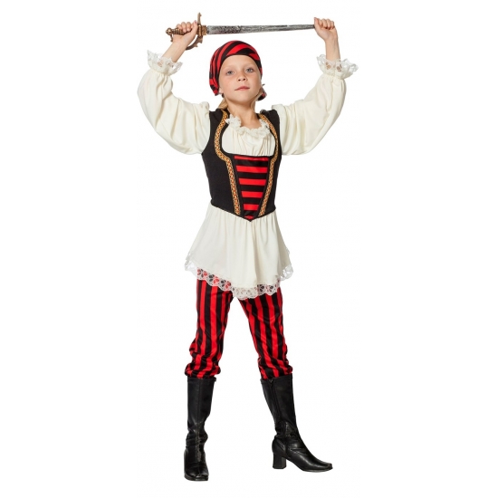 Piraten kostuum rood/zwart voor meisjes