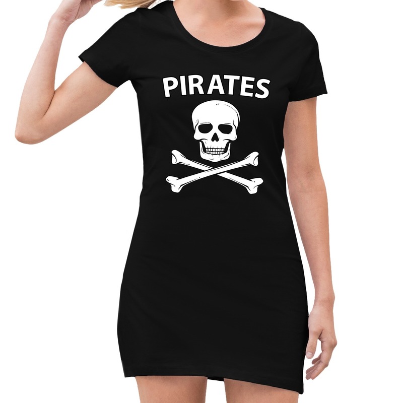 Piraten verkleed jurkje met doodshoofd zwart voor dames