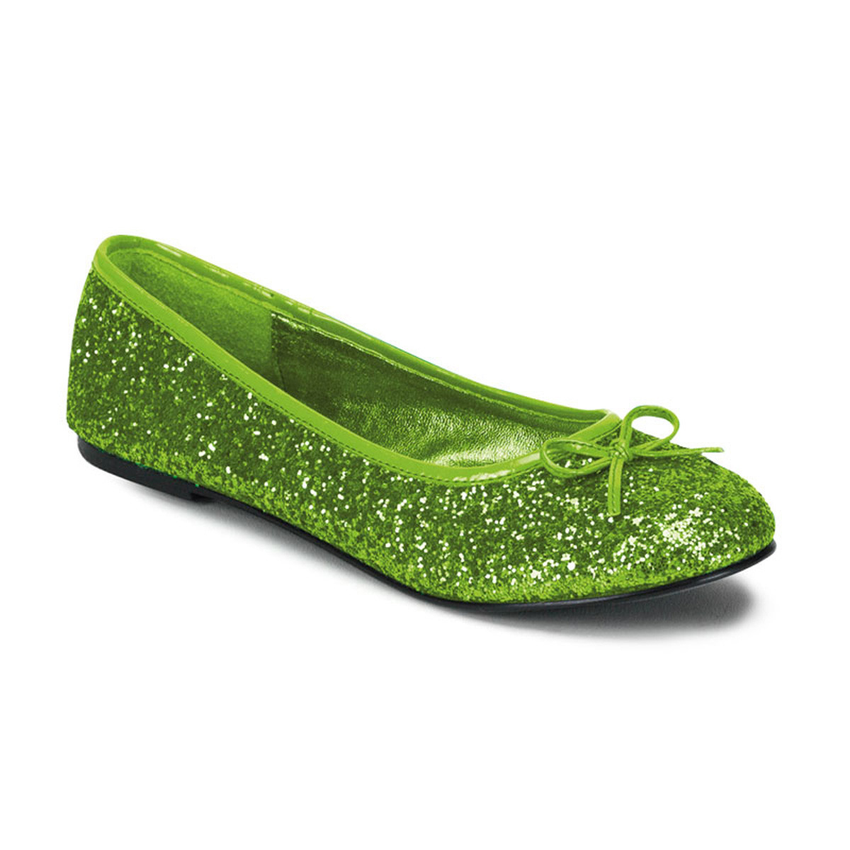 Platte schoentjes met lime groene glitters