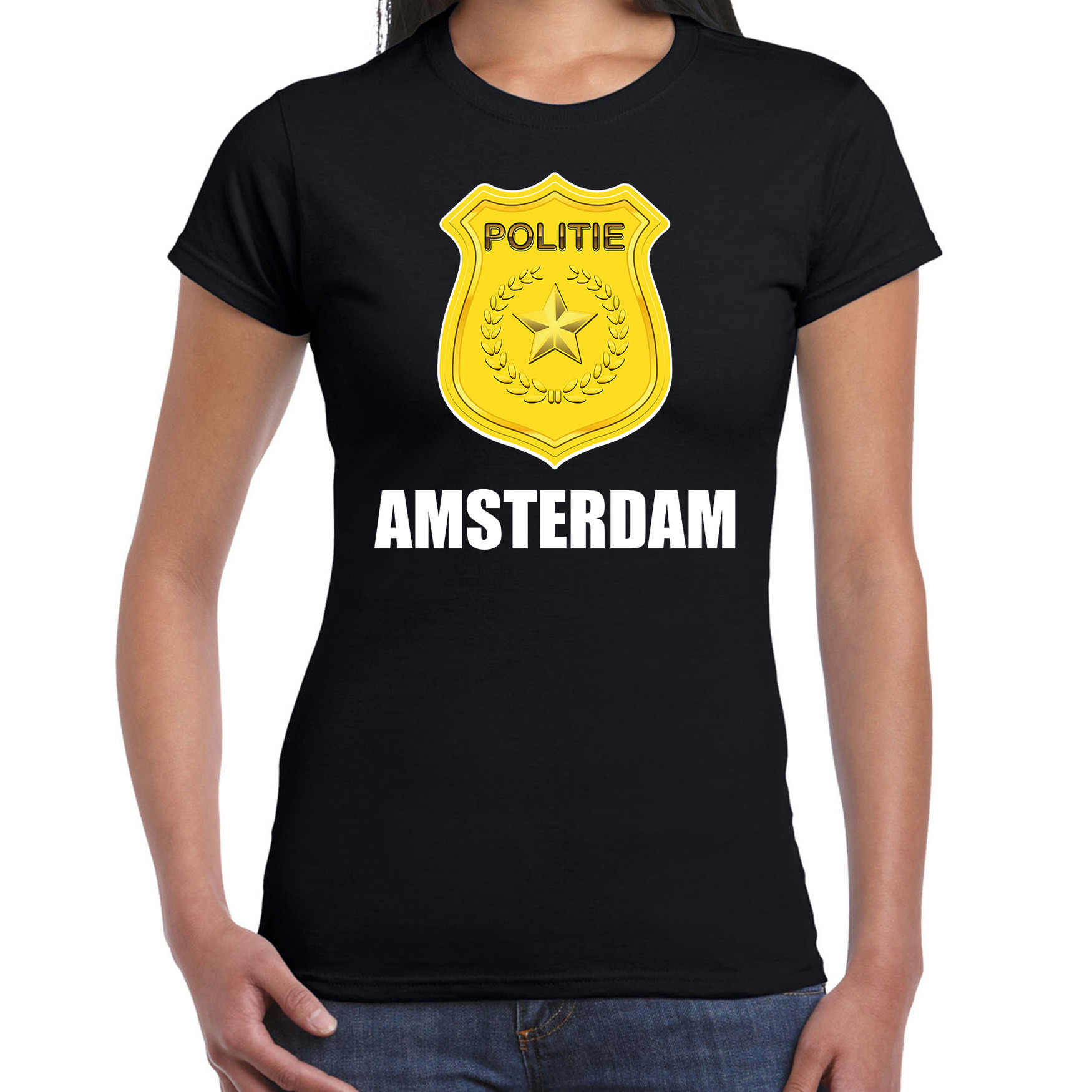Politie embleem Amsterdam carnaval verkleed t-shirt zwart voor dames