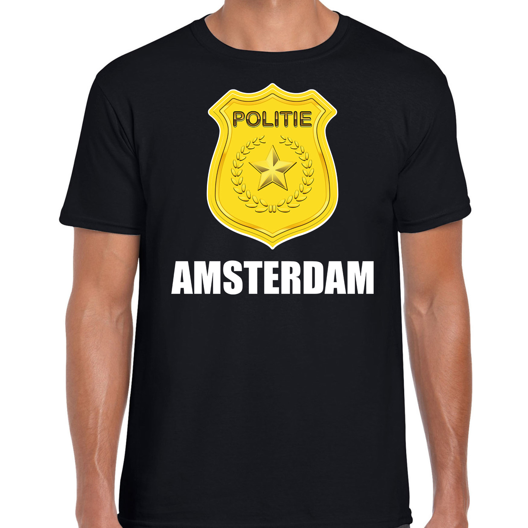 Politie embleem Amsterdam carnaval verkleed t-shirt zwart voor heren