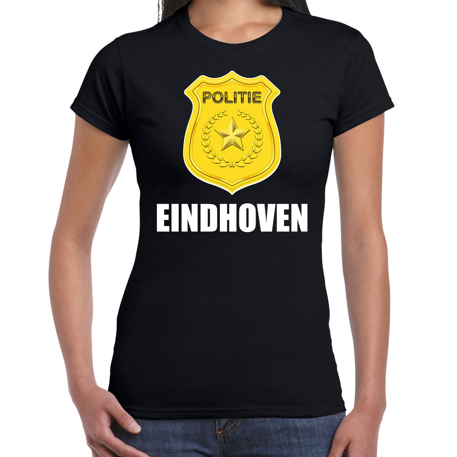 Politie embleem Eindhoven carnaval verkleed t-shirt zwart voor dames