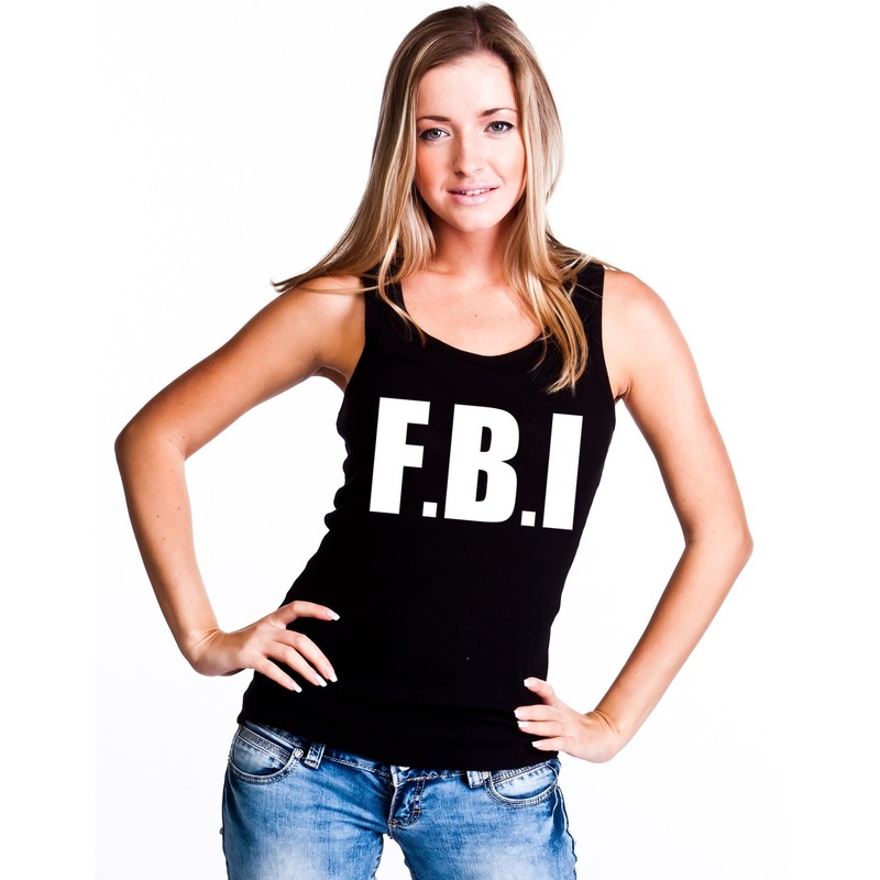 Politie FBI tekst singlet shirt/ tanktop zwart dames