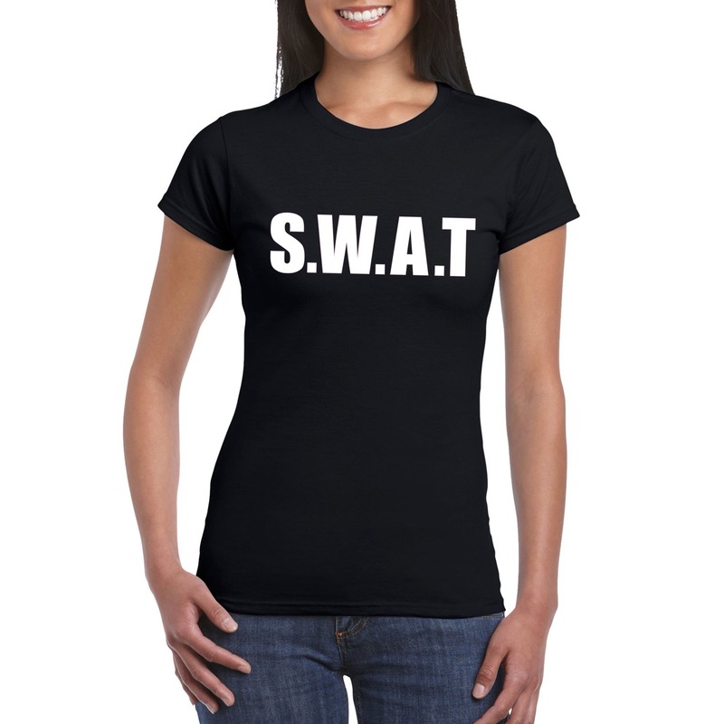 Politie SWAT tekst t-shirt zwart dames