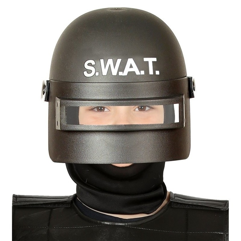 Politie SWAT verkleed helm met vizier voor kinderen zwart