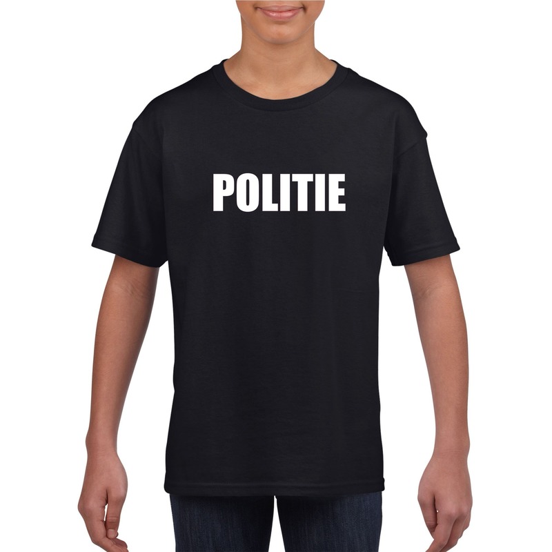 Politie tekst t-shirt zwart kinderen