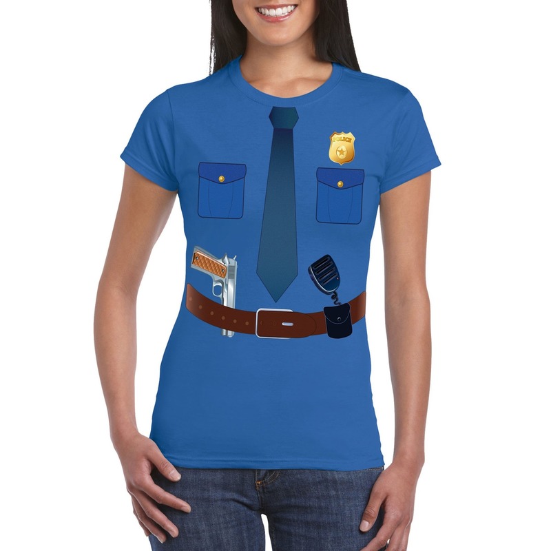 Politie uniform kostuum t-shirt blauw voor dames